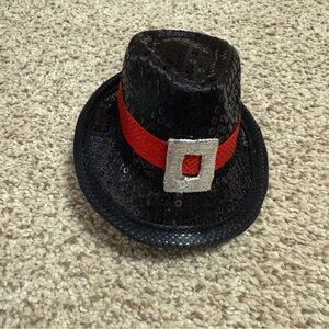 Black Sequin Christmas Mini Hat with Red Band and Silver Buckle